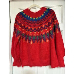 NWT Time And Tru Fair Isle Red Festive Fuzzy Sweater Sparkle Size Small S Cozy!